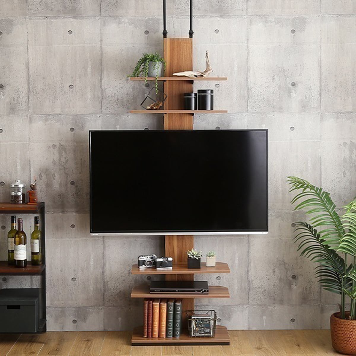 ヴィンテージ 突っ張り テレビスタンド 可動棚 ディスプレイ収納 32から65インチ