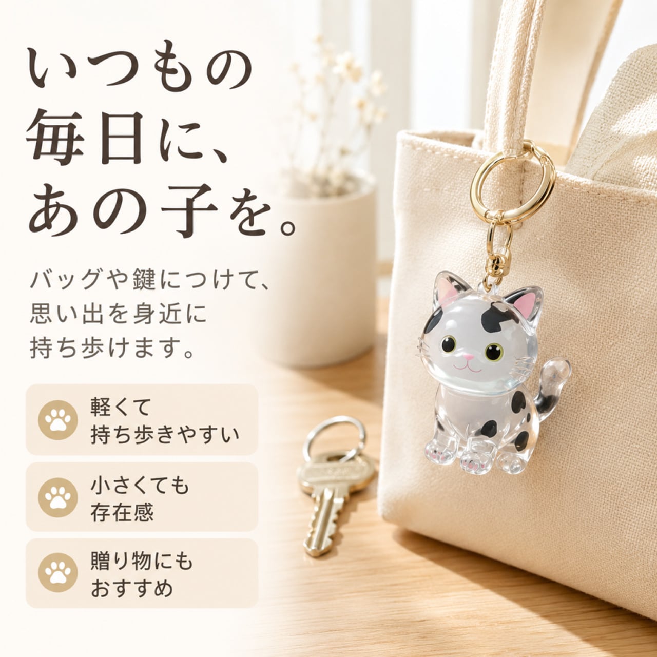 JL68 .透明ねこ毛収集キーホルダー｜ねこ毛メモリアルチャーム