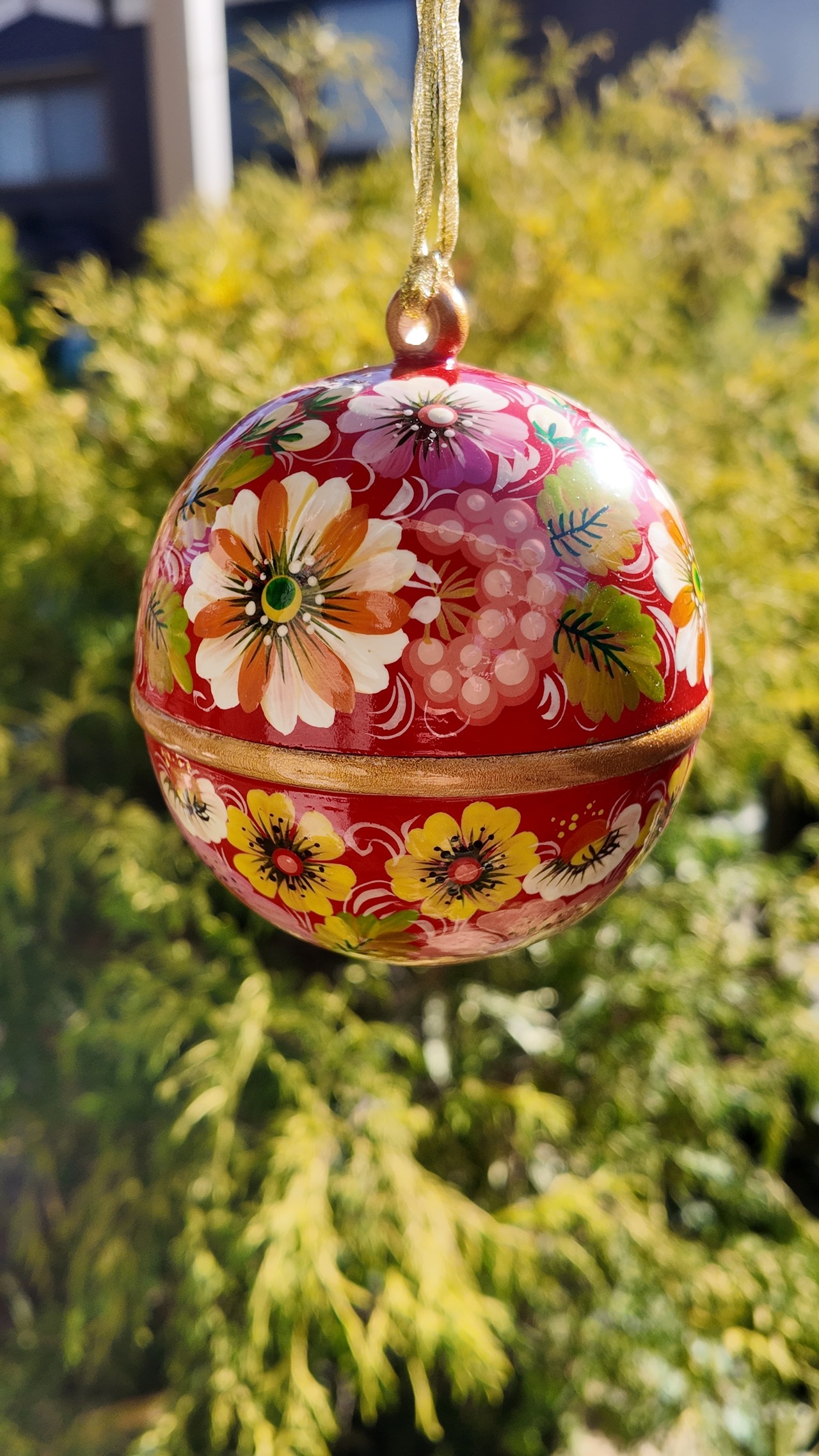 ペトリキウカ塗りの木製クリスマスオーナメント（人間国宝ホメンコ作）レッド - 7