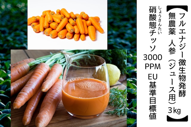 フルエナジー微生物発酵 無農薬 人参（ジュース用 3kg）（毎週発送、定期便）