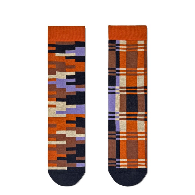 【2nd PALETTE】アート クルーソックス〈 sunset_block 〉｜ 日本製