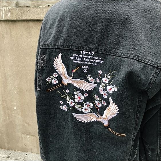 全2色 デニムジャケット 和風 プリント カジュアル B系 メンズ