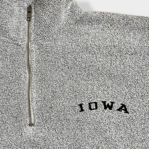 【EXIST】カレッジ アイオワ大学 IOWA 刺繍ロゴ ハーフジップ スウェット プルオーバー ワンポイント 天竺編み MEDIUM US古着