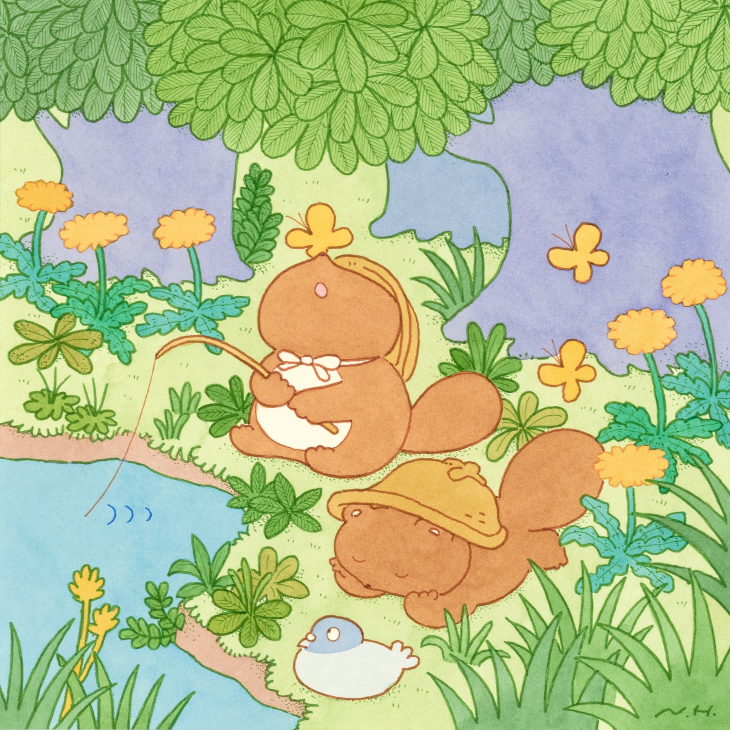 だがしかし ほたるとさやの選りすぐり複製原画5点セット+生原画or生動画1点 B 会場売約済】ヒダカナオト 原画20 「釣りをするぼんやり子だぬき