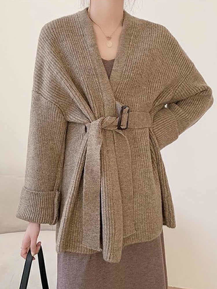 ベルト付きガウンカーディガン 大人クール かっこいい 上品 カジュアル あたたか 大きいサイズ 韓国 CH6958