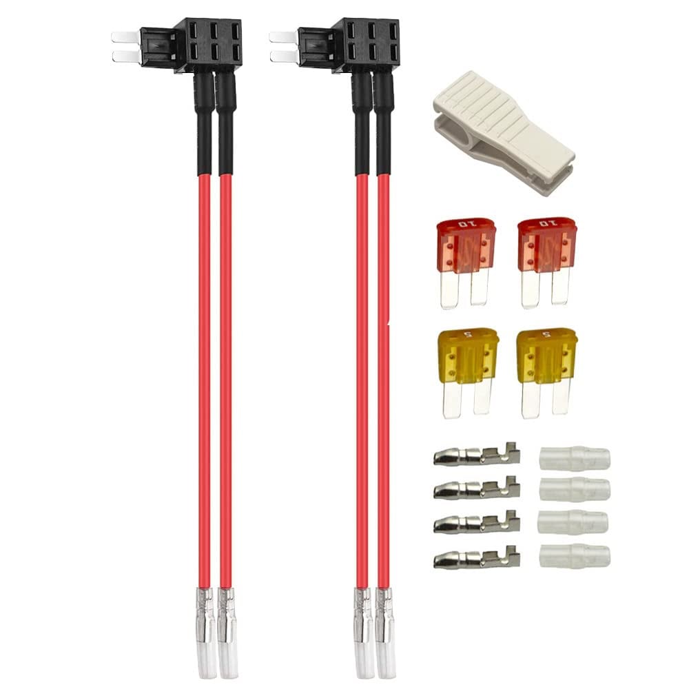 KILIGEN 12V/24V Micro 2 デュアルポートヒューズタップ回路追加 2 個、デュアルワイヤーハーネス付き Micro 2 ピギーバックブレードヒューズホルダー、Micro 2 (5A/10A) ヒューズおよびヒューズプラー 4 個