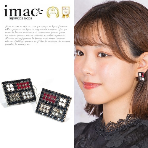 イヤリング ラインストーン ブラック レッド クリアカラー グレー スクエア 104701【イマックジュエリー公式】