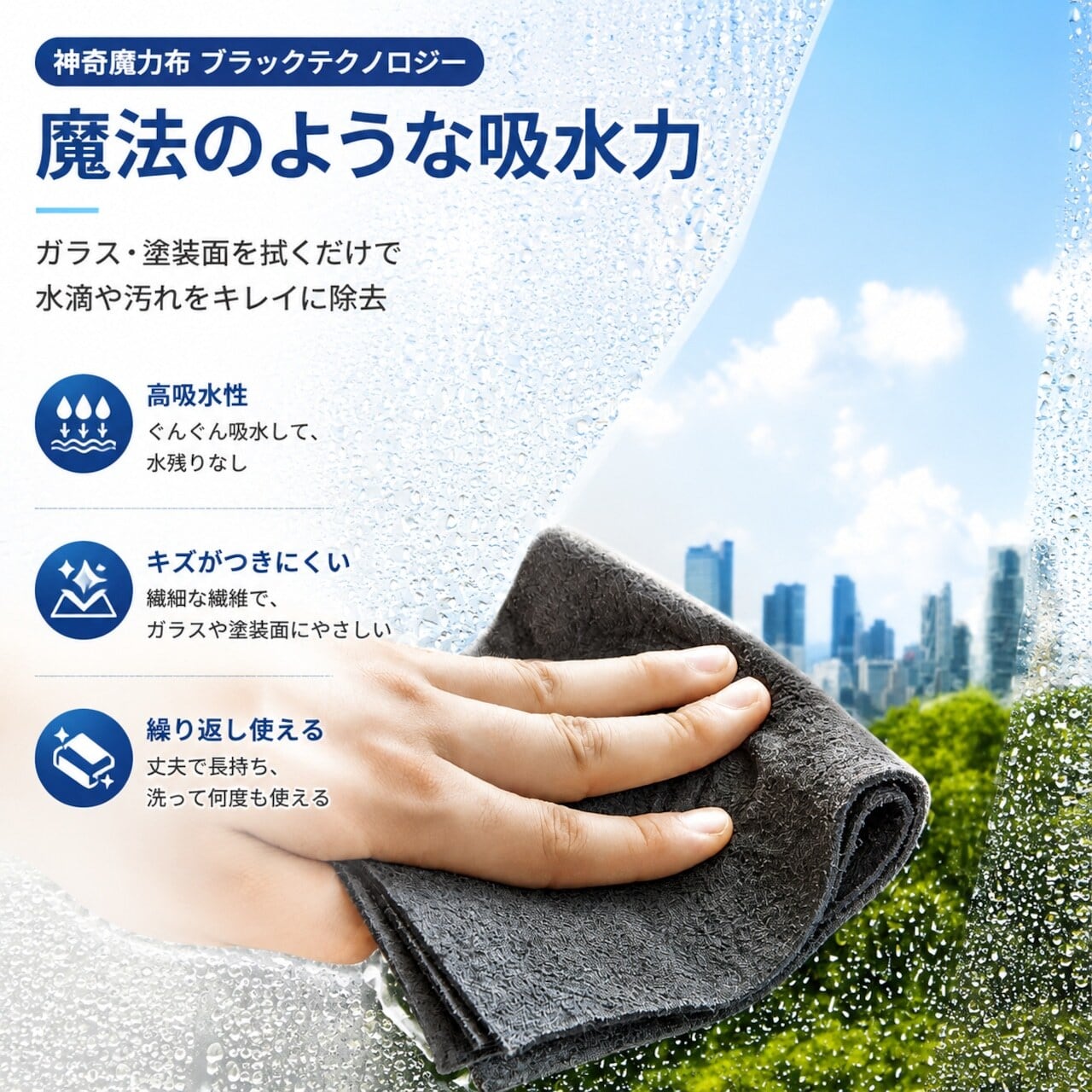 Z198. 高吸水マイクロファイバークロス｜万能掃除クロス 水滴・汚れを
