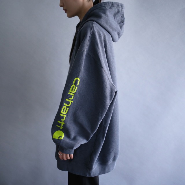 "Carhartt" sleeve printed over size gray sweat parka