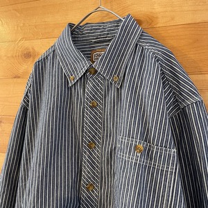 【SCHMIDT WORKWEAR】ストライプ 総柄 長袖シャツ XL ビッグサイズ ボタンダウン US古着 アメリカ古着