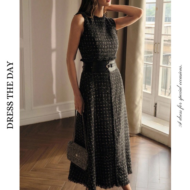 ノースリーブツイードワンピース W0055