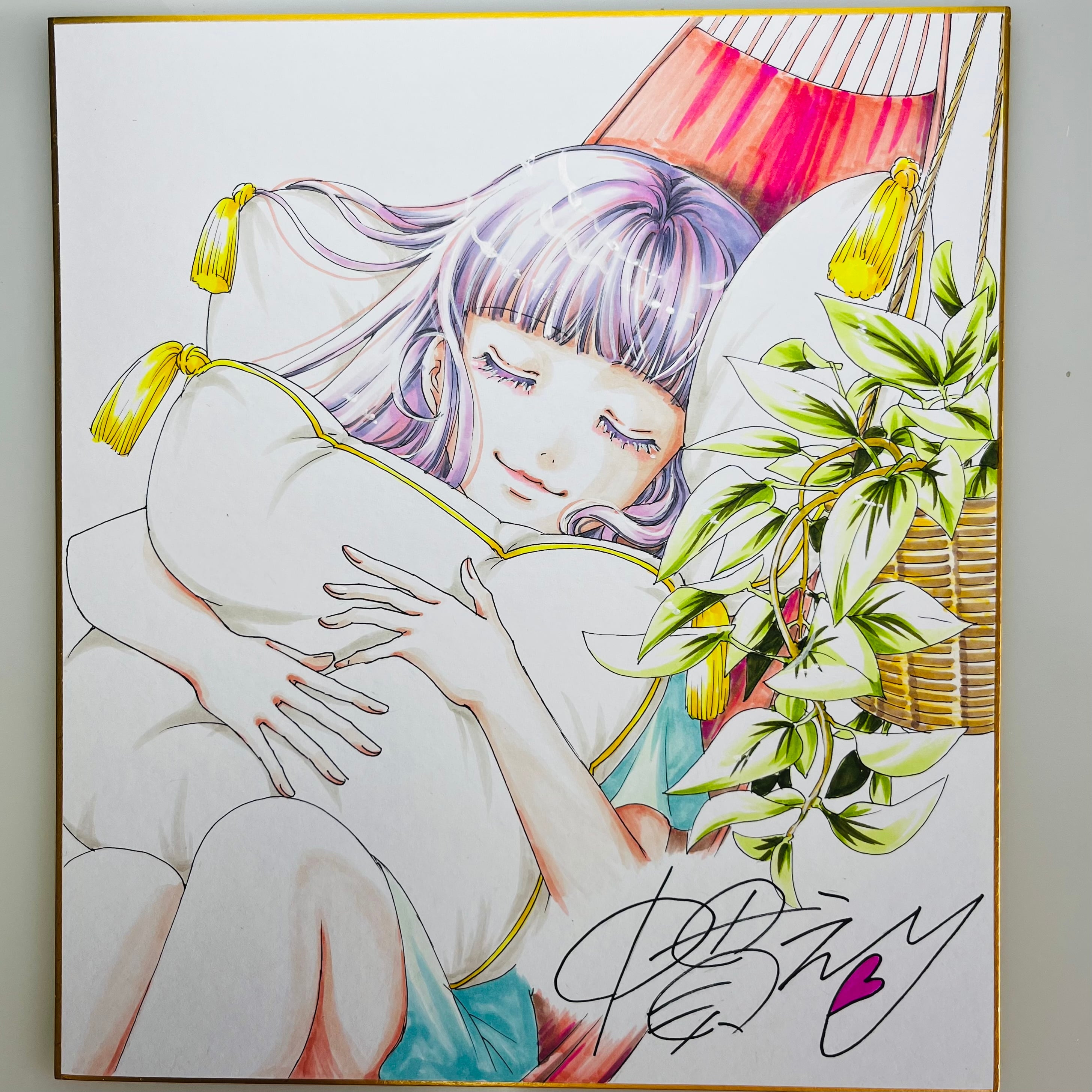 直筆イラスト色紙 麦子（昼寝） | 中貫えりSHOP