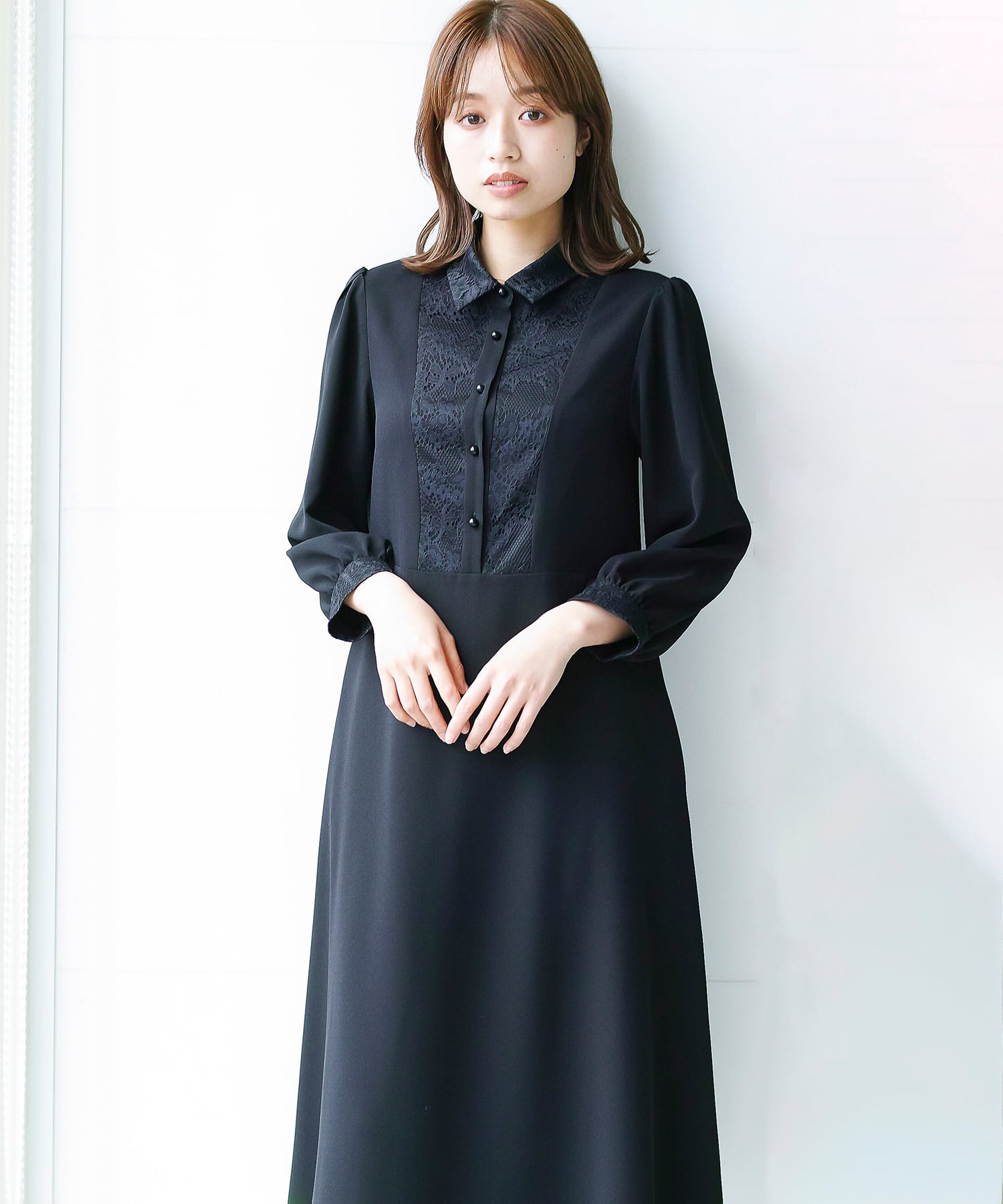 再入荷！【洗濯機で洗える】喪服 WEB限定/胸元レース切り替えデザイン