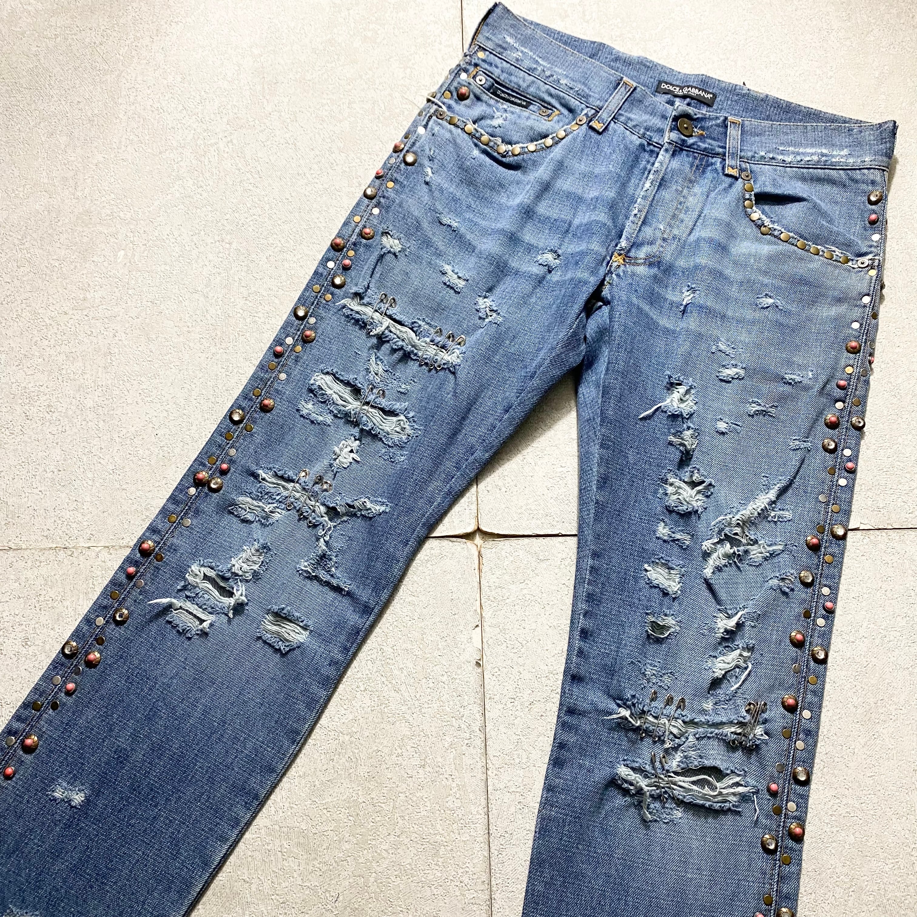 archive DOLCE&GABBANA coral studs crush denim pants | NOIR ONLINE
