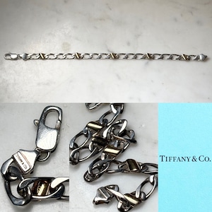 vintage TIFFANY silver × k18 gold flat link chain bracelet