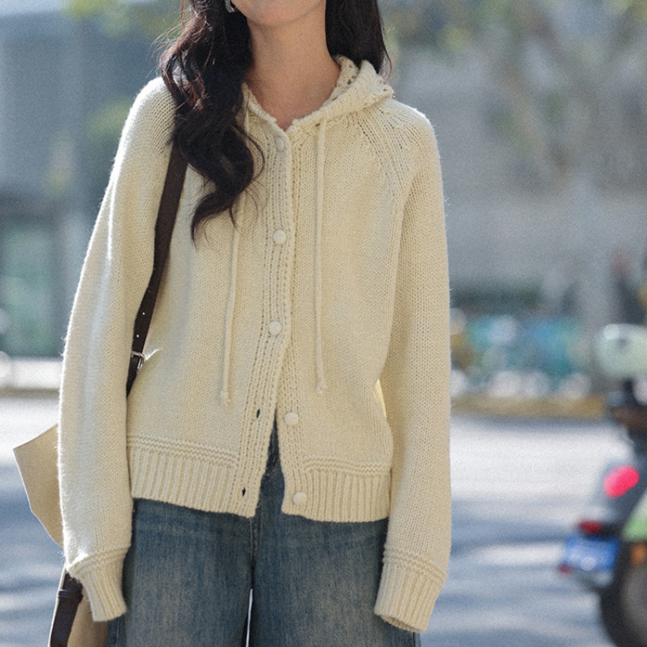 hooded knit cardigan　J00358