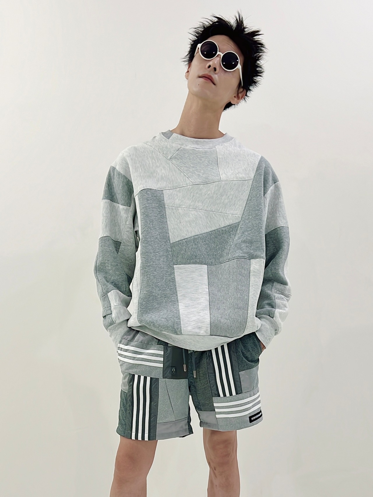 KOH ISHIGURO Upcycled Crazy Patchwork short pants -GRAY- Mens model - 12