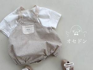 【BLACK BEAN】チェックサロペセット ベージュ 60〜80cm