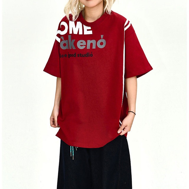 ボリュームシルエットラインデザインロゴTシャツ 2col   R02191