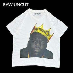 【RAW UNCUT】ノトーリアス・B.I.G ラップTシャツ ビギー フォトプリント 王冠 白t Vネック L 半袖 Notorious B.I.G US古着