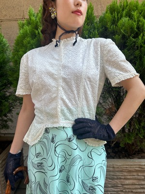 40's ivory lace peplum blouse