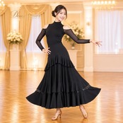 社交ダンス 衣装 Chacott Dance Sport チャコット ダンススポーツ スカート レッスンウェア ブラック系 黒 花柄 レース フリル フレアスカート 無地 シンプル ボリューミー 華やか かわいい おしゃれ 上品 大人っぽい 透け感 ダンス レッスン 練習 ダンス衣装 練習着