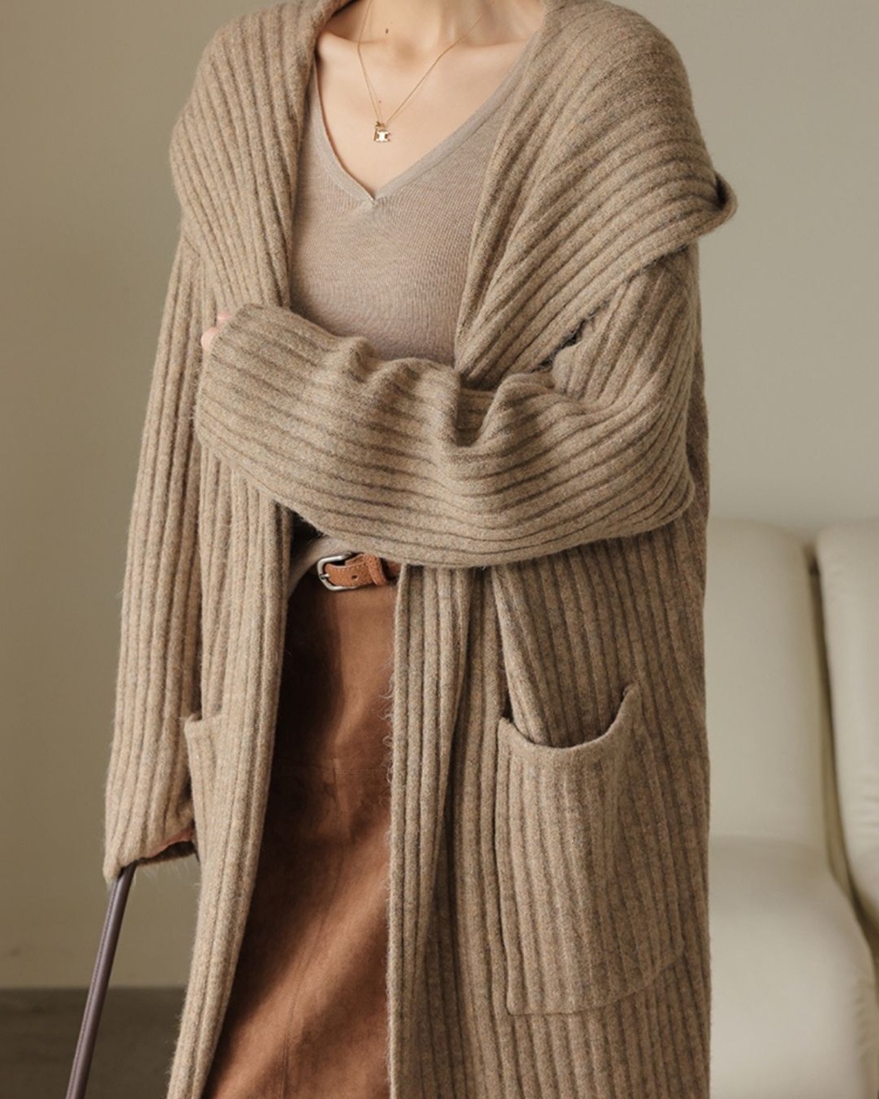 リブニットロングカーディガンコート A0686 - 12