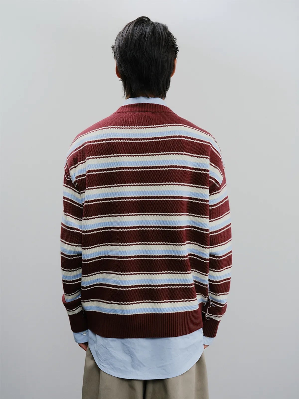 ☆RIIZE ウンソク 着用！！【IEY】MULTI STRIPE KNIT Burgundy | もごつ