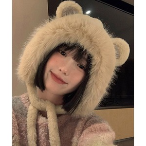 くま耳 ファー ハット レディース 韓国 帽子 防寒 保温 おしゃれ 大人 かわいい 暖かい 柔らかい 小顔 ふわふわ ポンポン付き 大人可愛い 大人女子