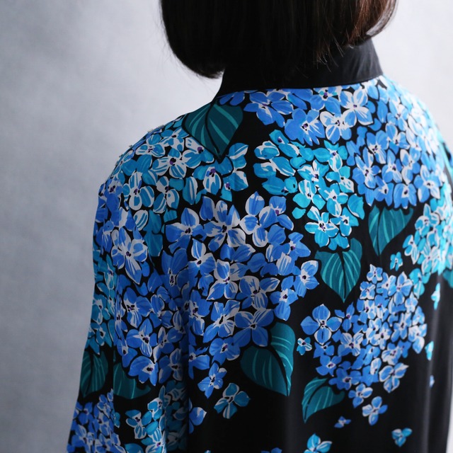 cold color flower and silver beads l/s silk shirt