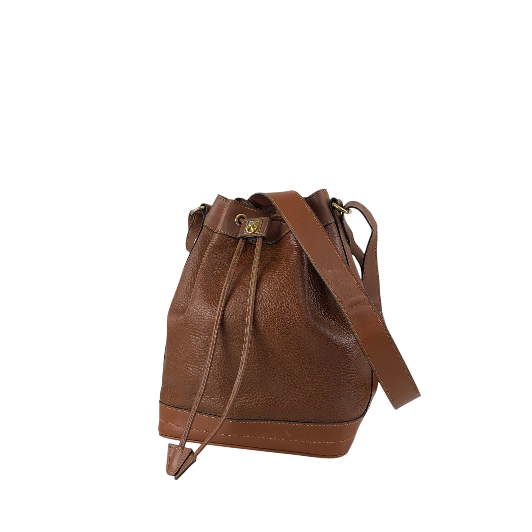 CELINE セリーヌ ショルダーバッグ ブラウン ガンチーニ レザー 巾着