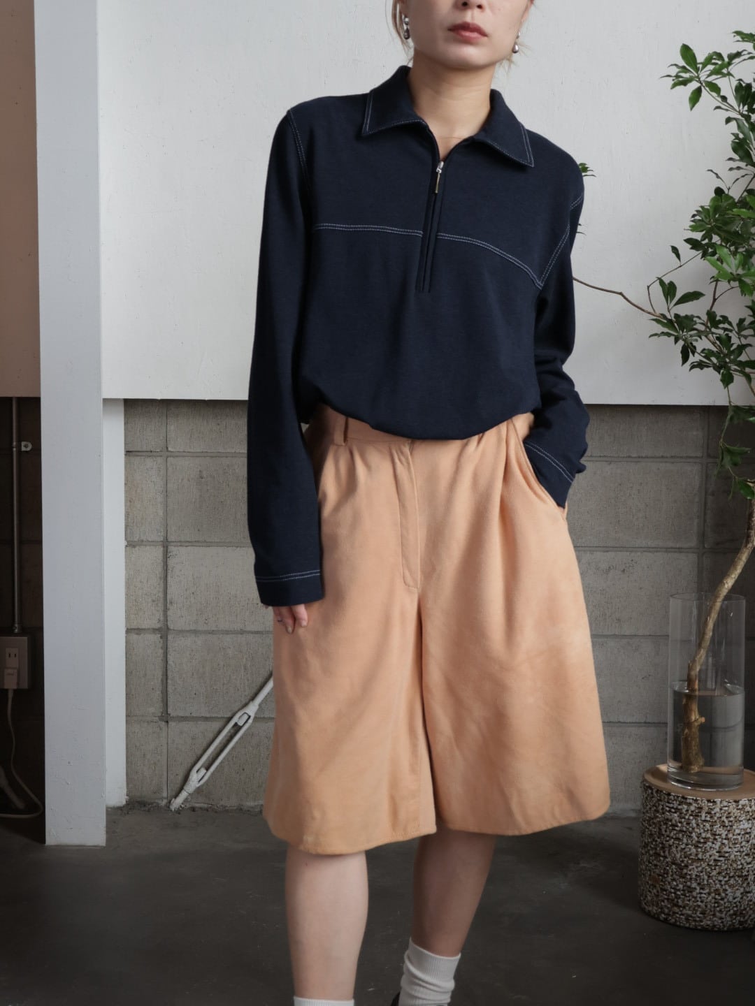 <vintage>suede half pant