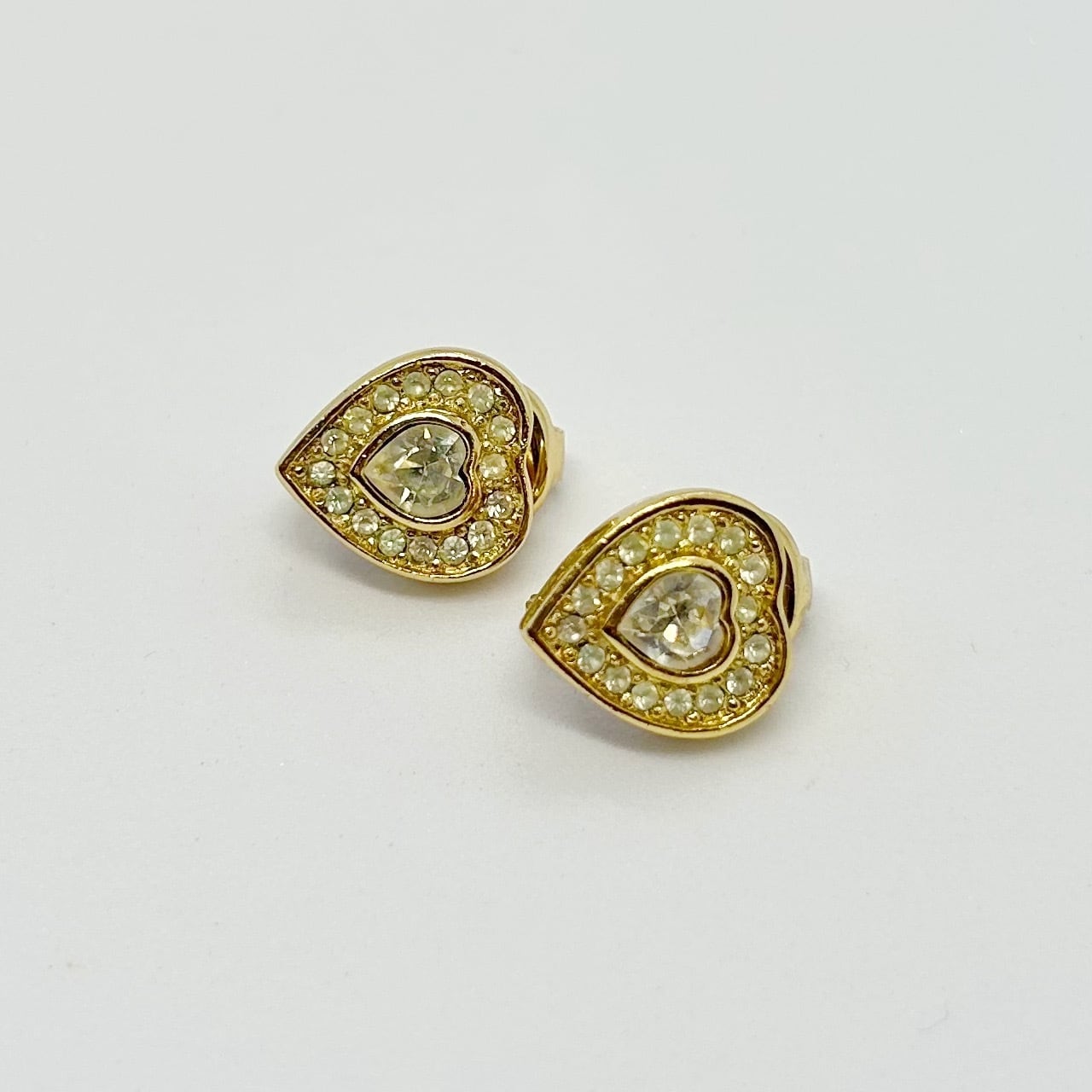 E5572】Christian Dior heart rhinestone earrings/クリスチャン