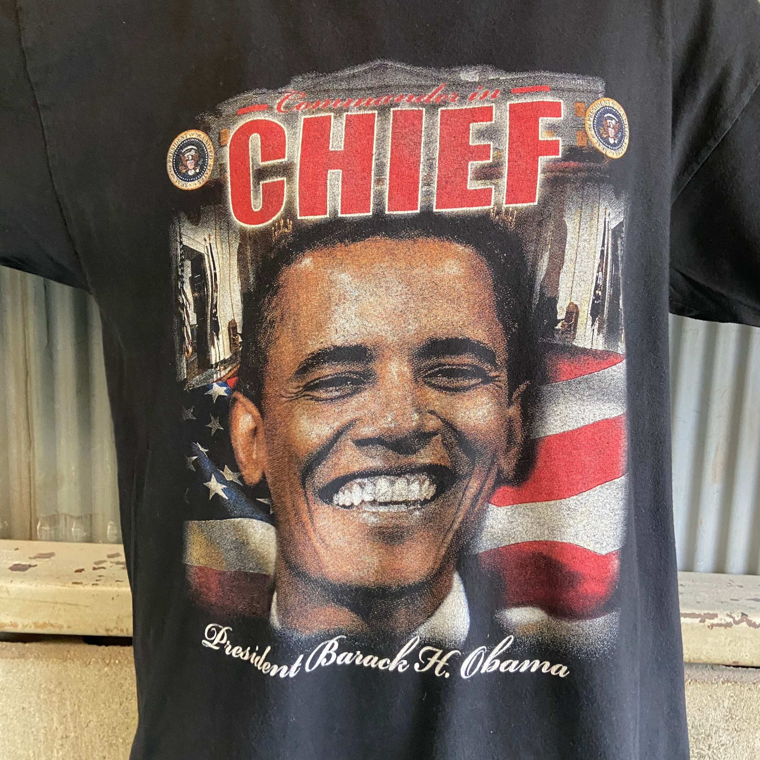 ALLIED BARACK OBAMA バラクオバマ ラメプリント 大判プリント プリントTシャツ メンズXL ヴィンテージ /eaa340841