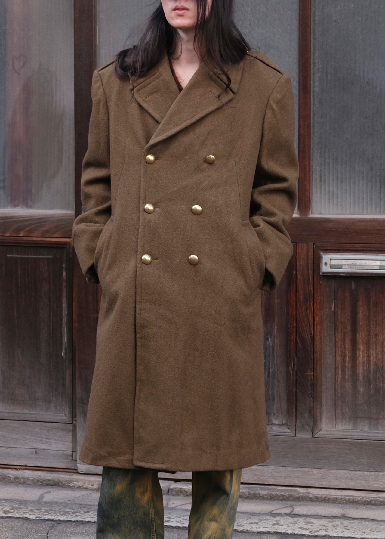 80's France army melton trench coat