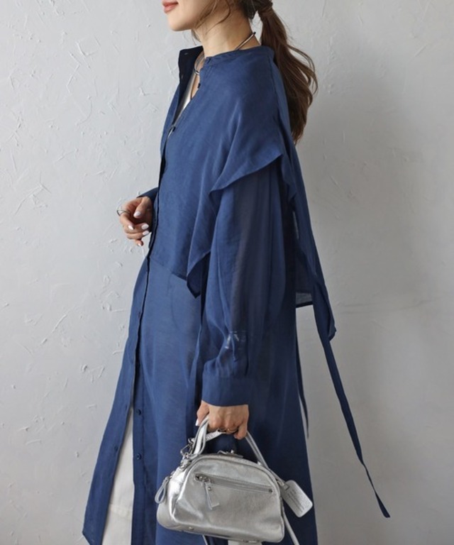 バンドカラーデザインシャツワンピース