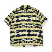 90s リネン混 Mr.JUNKO JUNKO KOSHINO For Men ミスタージュンコ ボーダー 半袖 開襟 オープンカラーシャツ L/イエロー×ネイビー メンズ ビンテージ