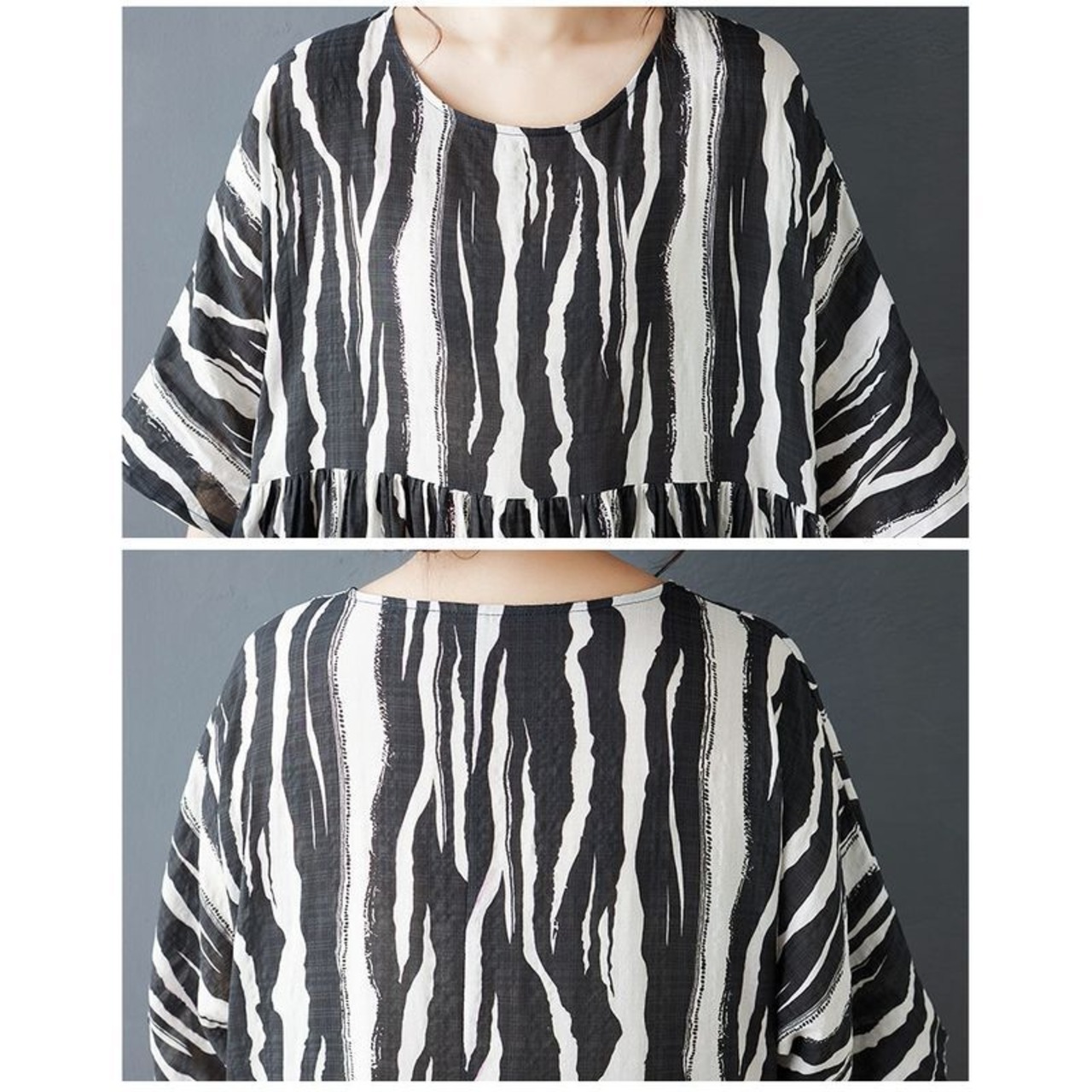 モノトーン 柄切替 ワンピース 30216