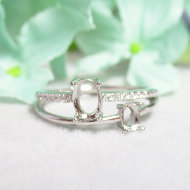 6×4㎜ 4×3㎜ 2粒 CZライン S925 リング台 SV