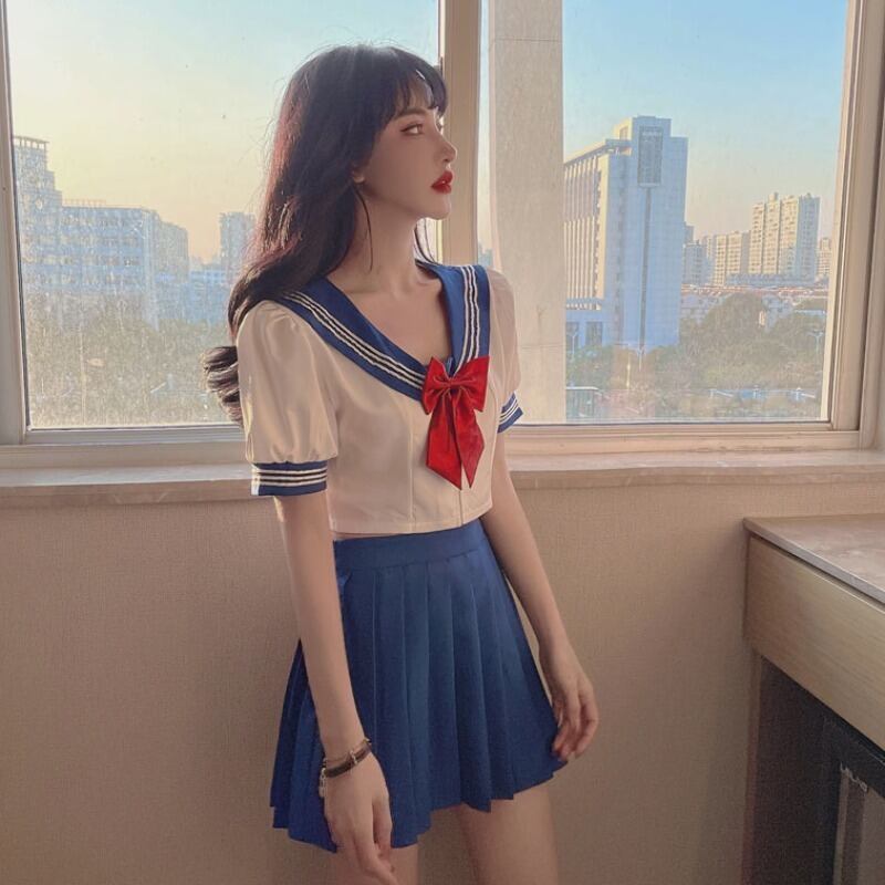 スタイルサマーシャツ ネイビーカラートップス プリーツスカート 夏物 ハンチェンe43820347313