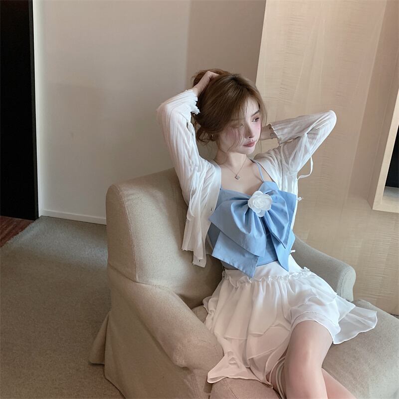 サマーショートブルージャケット リボン 大人ガーリー スウィート キュート カジュアル 夏物 ブラックストロベリース81608072124