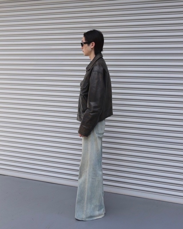 zip-up fade leather blouson