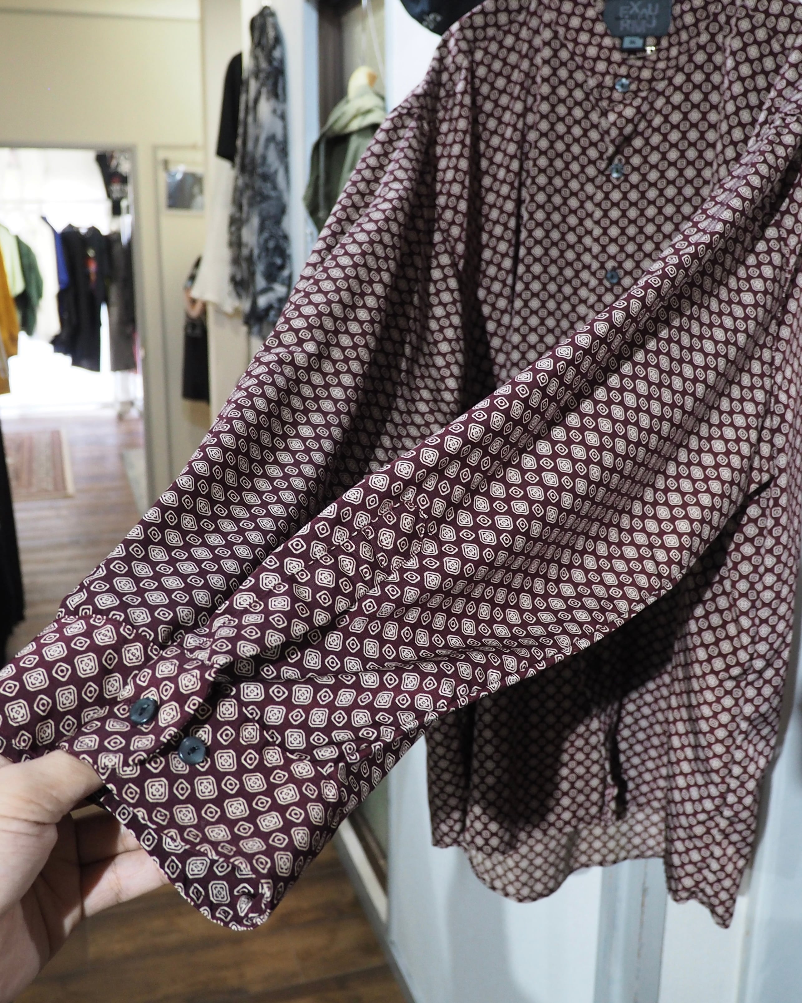 1990s Geometric Dot pattern vintage Drape loose Stand collar Shirt