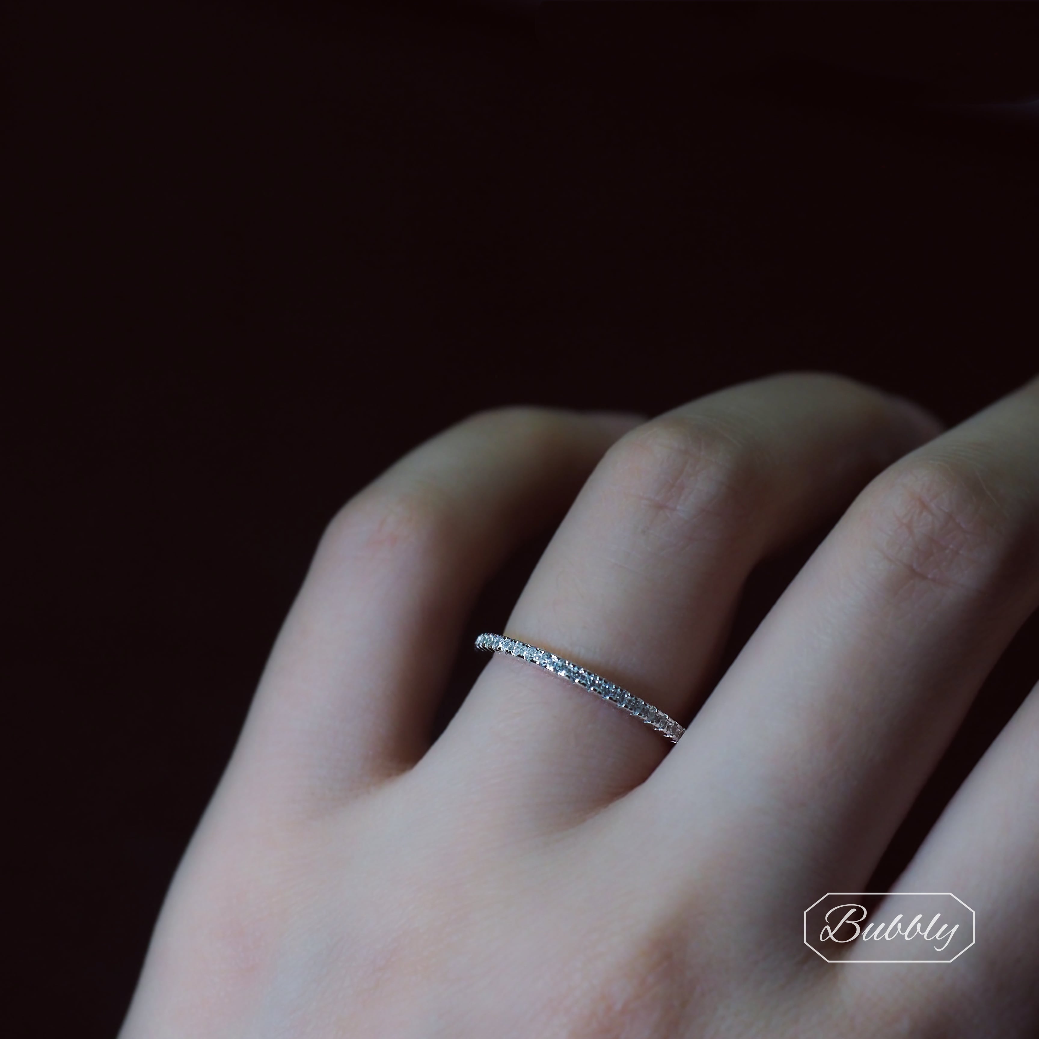 ハーフエタニティリング 極細 1.5mm 重ね付けリング ピンクゴールド