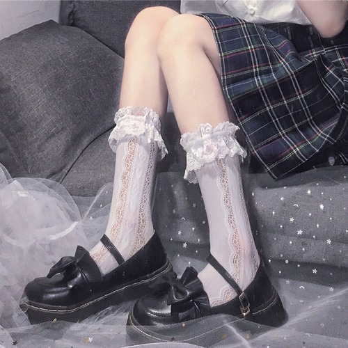 ✞ レース刺繍フリルソックス ソリッド カラー 女子☆ スウィート ガーリー タイツ ストッキング ソリッドカラー ✞ゴスロリ SM ミリ 甘ロリ クラロリ 和ロリ エレガント 黒ロリ 姫ロリ 華ロリ BB-BB0679707