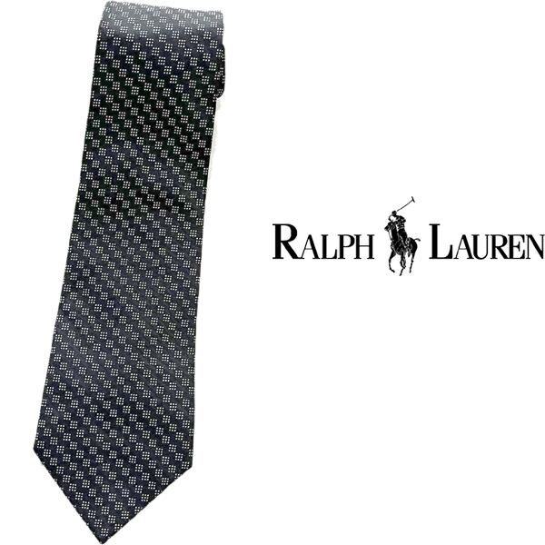 1点物◇ラルフローレンPOLO黒シルク柄物ネクタイ古着メンズレディース