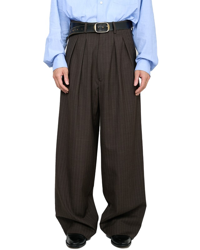 m's braque  "TUCKED BAGGY PANTS 〔BROWN STRIPE〕"