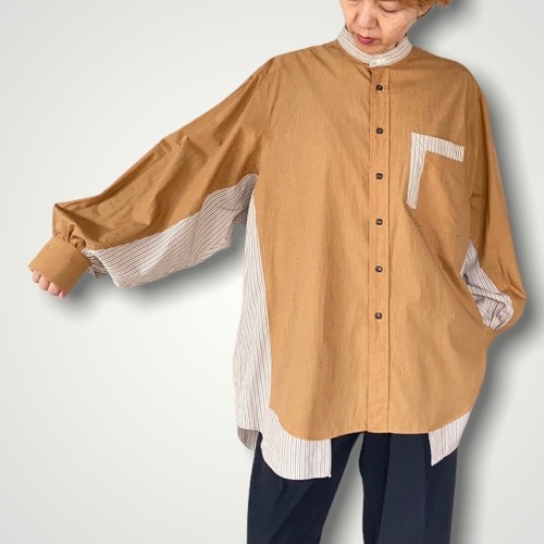 ZOZOTTE  remake unisex oversize shirt typeA / リメイクユニセックスオーバーサイズシャツ/ ライトブラウン系