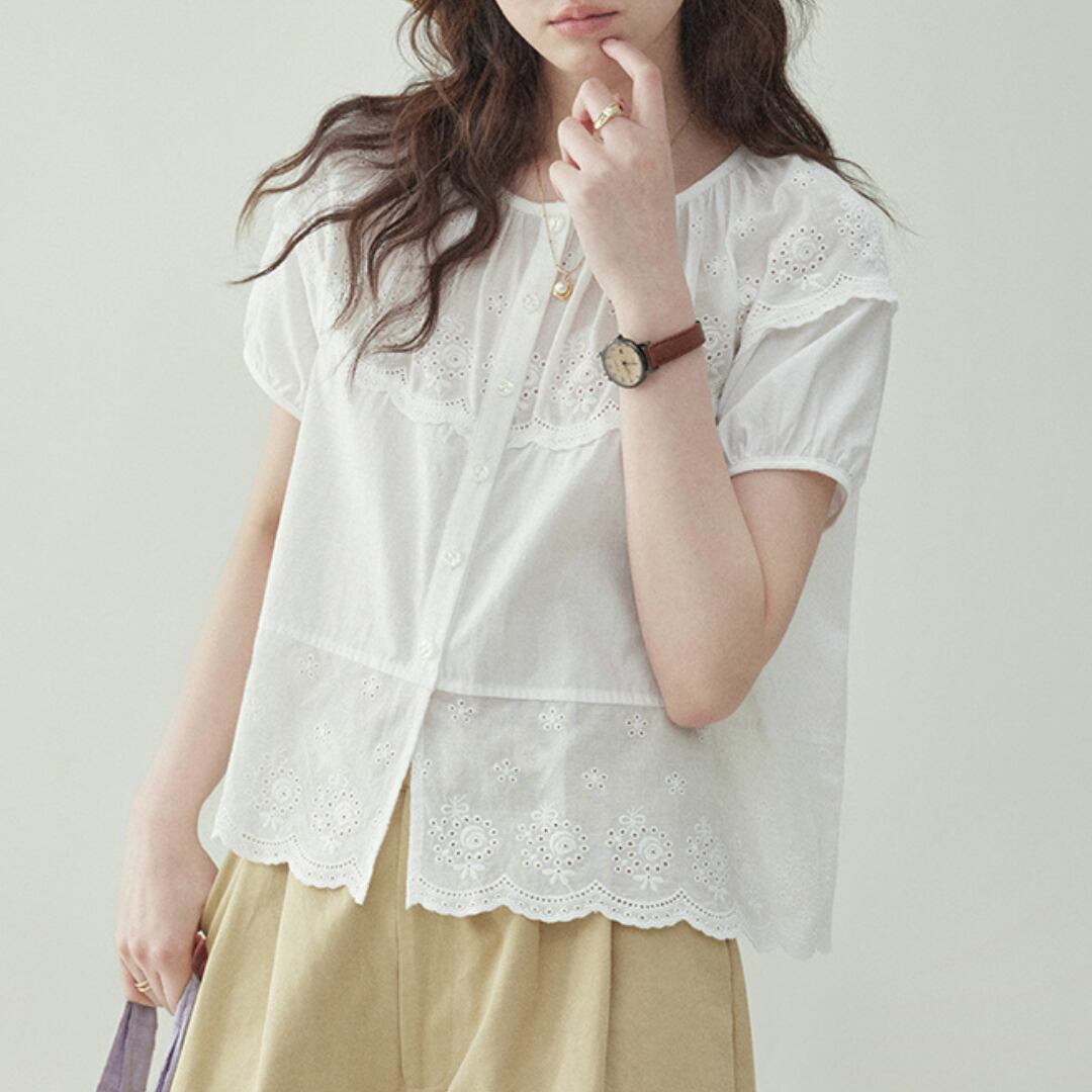 lace white single breasted short shirt