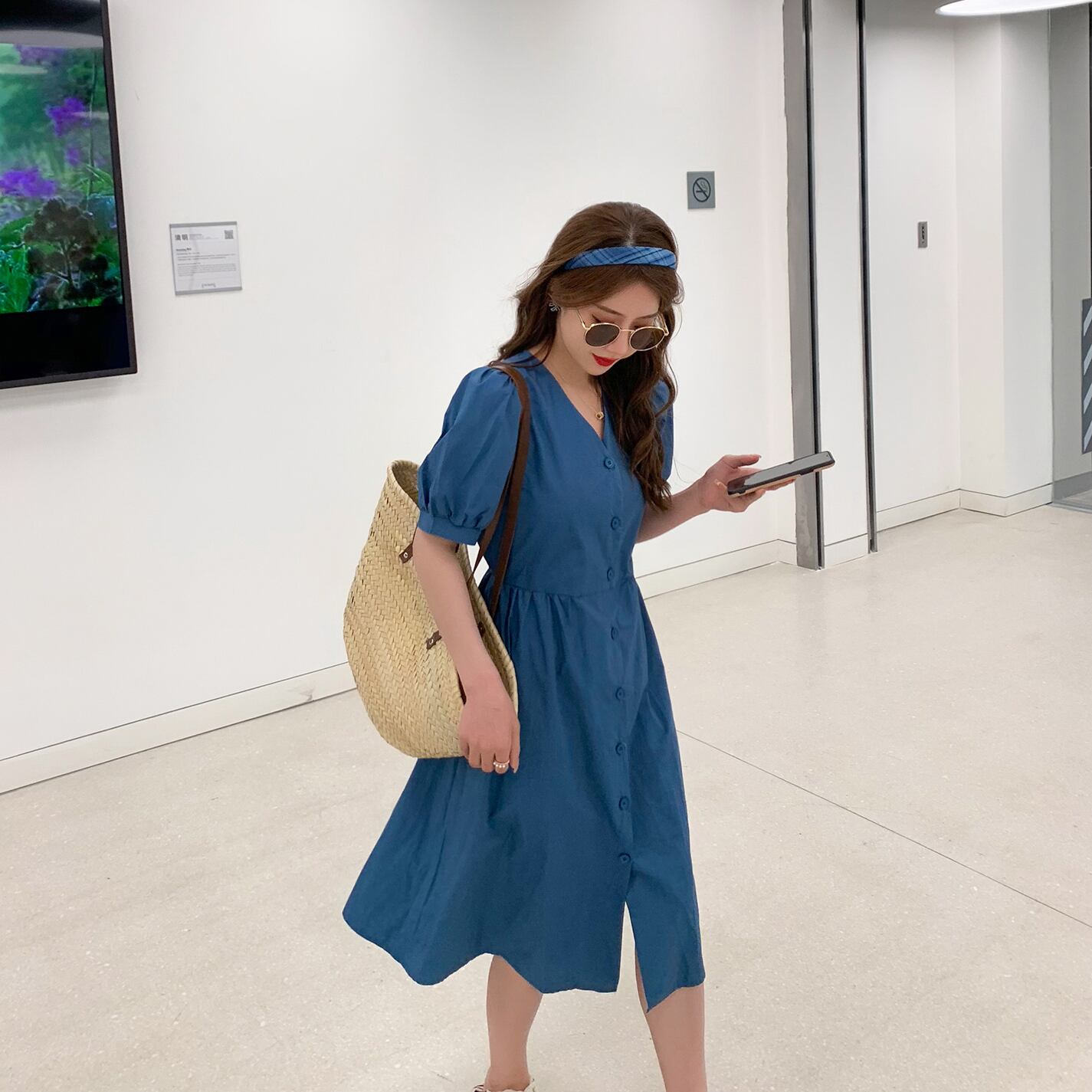 Vネックスリーブドレス スプリングウェスト薄手 ロング 春物 6Du_Shop_Women93564166199